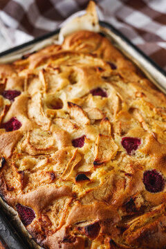 fluffy delicious freshly baked apple charlotte pie on a wooden rustic background