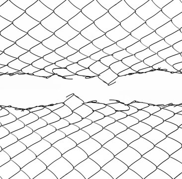   Wire mesh net fence isolated on white background Black silhouette of a chain link fence pattern isolated on a white background texture