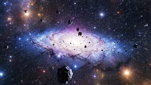 Traveling Through Vast Galaxy and Asteroid Field in Deep Space