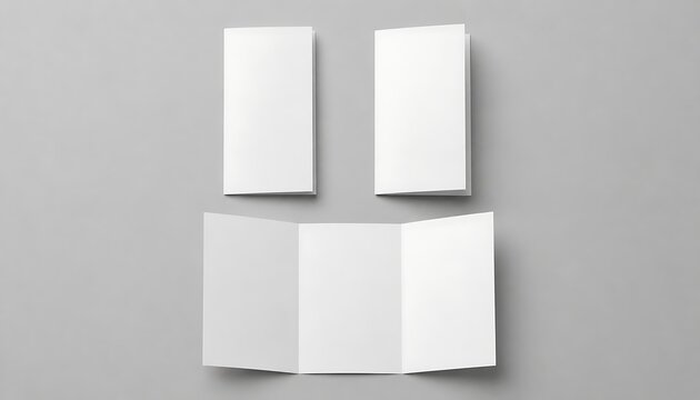 Blank trifold brochure mockup, empty paper leaflet template for design presentation, threefold flyer isolated on grey background