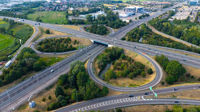 A7 Motorway Interchange in Assago Near Milan Italy Aerial View