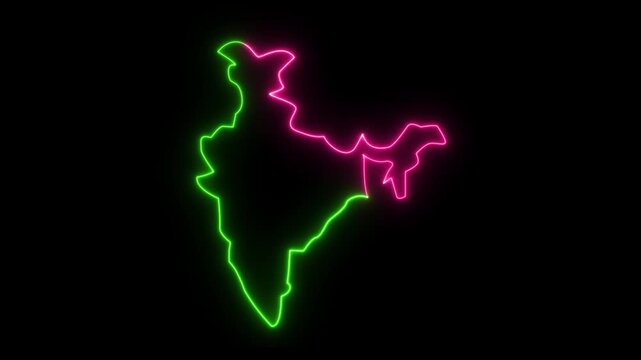 ndian map icon with a glowing blue neon effect on black background. motion graphics of concept 4K video animation.
