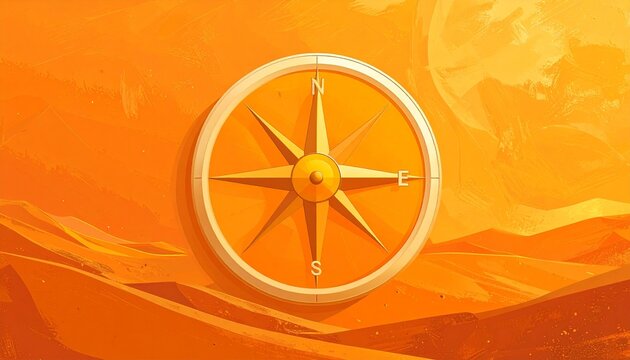 Golden Compass Rose on Vibrant Orange Background.