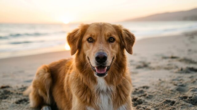 gollie dog close up at cannon beach oregon golden light video