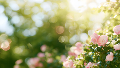 A dreamy soft focus background featuring spring floral garden elements with a blurred effect.