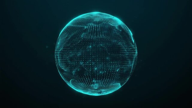 Abstract glowing particle swarm converging into a slowly rotating sphere motion background