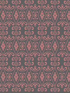 Pink Balinese Endek Textile Pattern on Gray Background