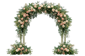 Fototapeta premium Dense peach and cream flower arch isolated