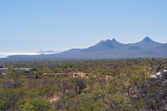 desert and mountains along gulf of california coast in east cape area of baja california sur mexico