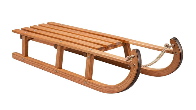 AI-generated wooden sled isolated on a bright green background