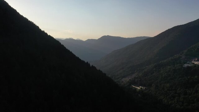 Aerial drone shot of Mount Ceramont in Bedollo, Trento, Italy.