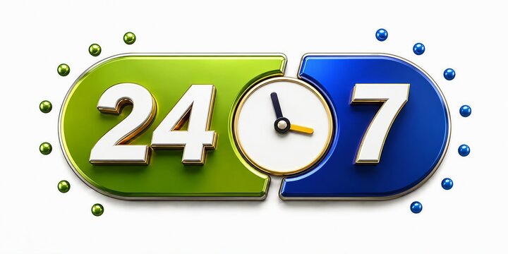 Modern 24/7 clock service logo design with digital clock icon