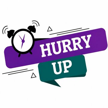 Vibrant alarm clock with hurry up speech bubble graphic design
