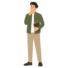 Thoughtful young man holding notebook vector illustration © MS Graphics
