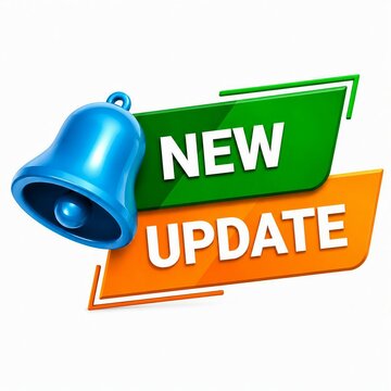 Bright 3d bell icon with new update announcement banner