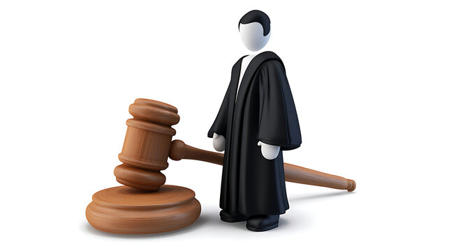 A judge in a robes holding a gavel. High-resolution image on a white background with diffuse shadows.