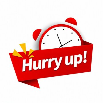 Red alarm clock in gift box with hurry up message