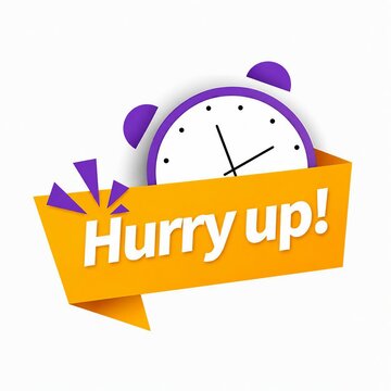 Hurry up alarm clock inside orange gift box with ribbon
