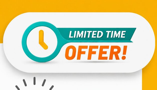 Limited time offer banner with clock icon and speech bubble design
