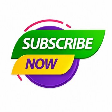 Colorful subscribe now badge with leaf shape and vibrant colors