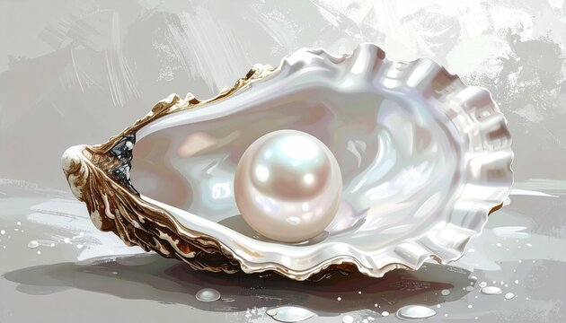 Single Pearl Resting Inside Open Oyster Shell.