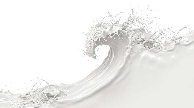 Dynamic milk splash wave with droplets. Creamy liquid swirl for dairy advertising. Fresh white milk pouring motion. isolated PNG with Transparent Background