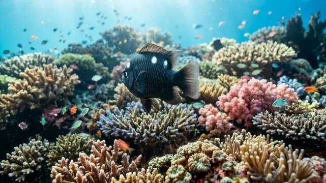 damselfish in great barrier reef australia underwater morning light slow motion video