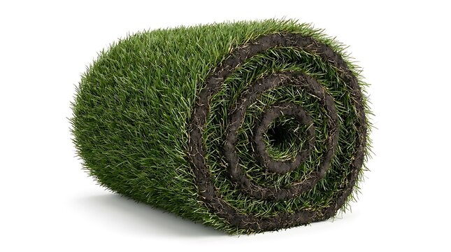 Rolled piece of artificial green turf grass for landscaping with artificial synthetic landscaping