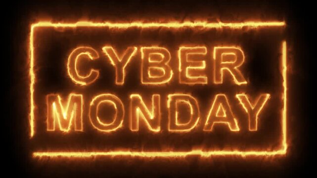 Cyber Monday, Black Friday Word Hot Animated Burning Realistic Fire Flame and Smoke Seamlessly loop Animation on Isolated Black Background. Fire Word, Fire Text, Flame word, Flame Text, Burning Word