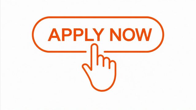 Bright call to action button with apply now text and finger tap illustration