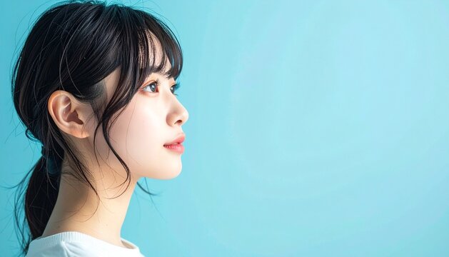 カジュアルなイメージの日本人女性の横顔のポートレート