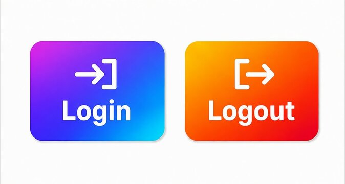 Modern flat login and logout button icons with arrow symbols