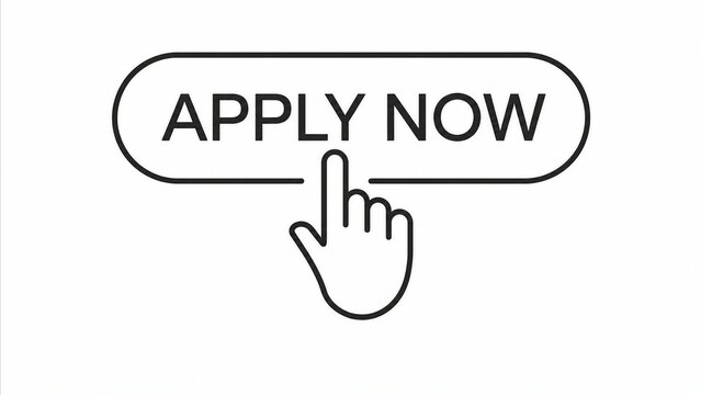 Pointing finger clicking apply now button with modern flat style