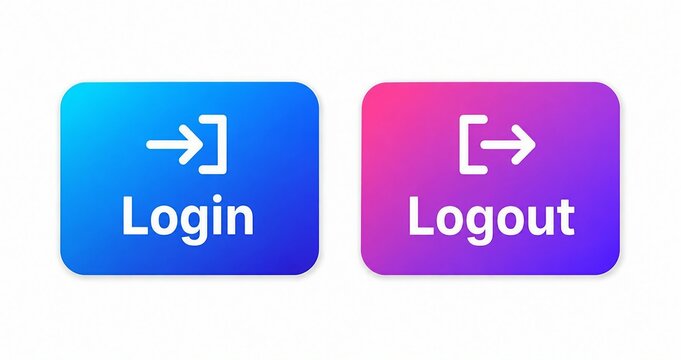 Modern flat login and logout button icons with arrows