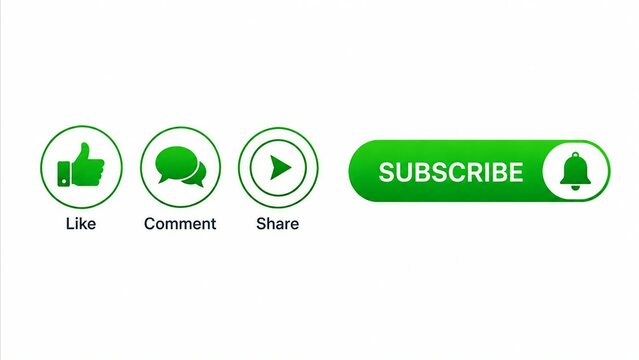 Green social media interaction icons with subscribe button