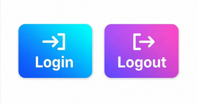 Modern flat design login and logout button icons with arrow symbols