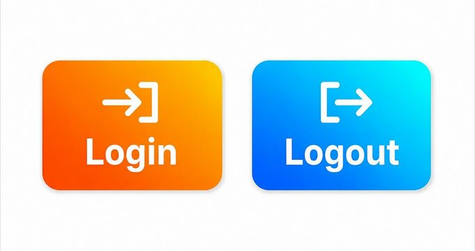 Modern flat design login and logout button icons with arrow symbols
