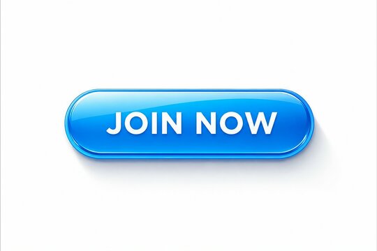 Modern blue join now button with 3d glossy effect