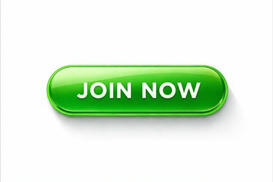 Green glossy join now button with white text
