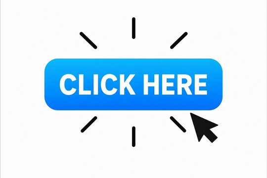 Click here button with cursor and light rays effect