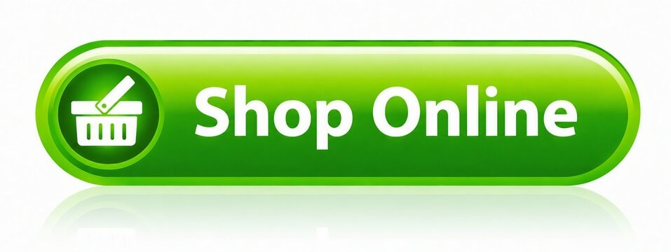 Green shop online button with shopping cart icon