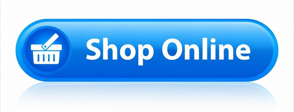 Blue modern shopping online button with shopping cart icon