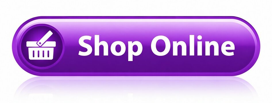 Purple shopping online button with shopping cart icon