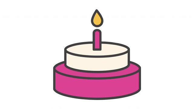 Minimalist birthday cake vector icon with a burning candle isolated on white background