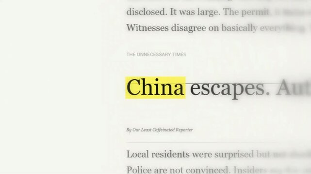 China Newspaper Headline Text Highlight Fast Match Cut Transition Loop - Asian World News Article Yellow Highlighter Zoom Motion Graphic - International Global Journal Overlay