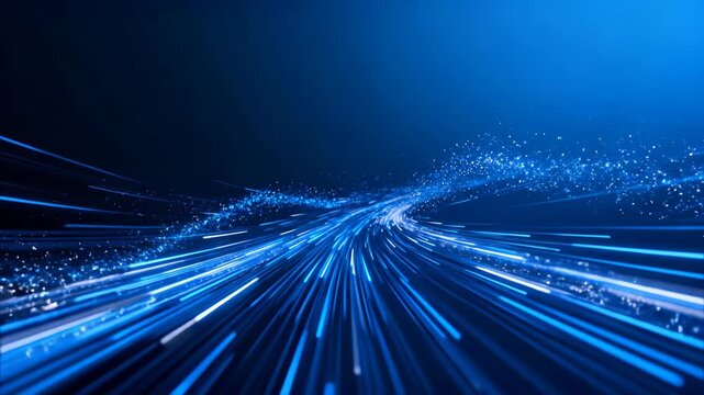 Abstract blue speed light trails representing digital data transfer and fiber optic technology