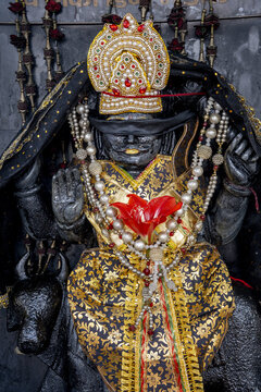 A murthi (statue) of Shani Dev in a Hindu temple in Palampur, Himachal Pradesh.