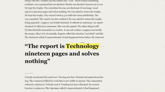 Technology Newspaper Headline Text Highlight Fast Match Cut Transition - Tech News Article Yellow Highlighter Zoom Motion Graphic - Science Innovation Journal Media Overlay