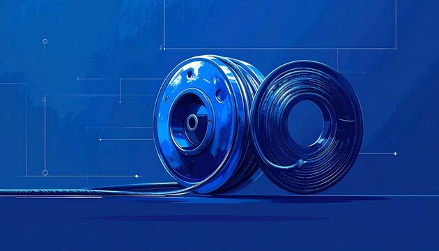 Blue Industrial Gear Wheels on Digital Background.