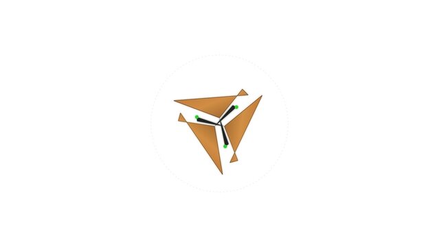 Abstract geometric brown triangle icon with green dots on white background